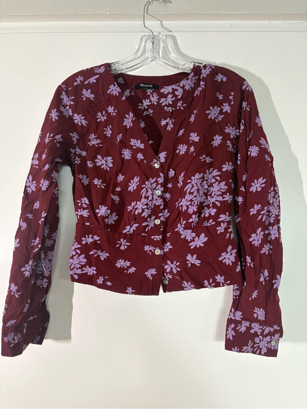 NWOT Madewell Burgundy and Purple Floral Button up Blouse